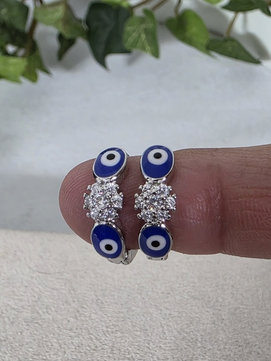 Jewelry - Silver Gold Filled Blue Evil Eye Huggie Hoop Earrings
